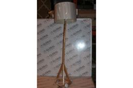 Boxed Oak Base Fabric Shade Designer Floor Standing Lamp RRP £80 (17105) (Public Viewing and