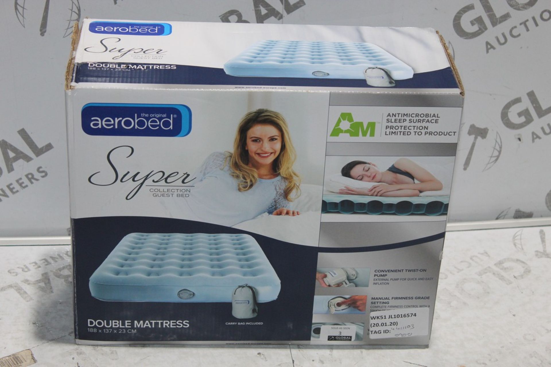 Boxed Aerobed Double Inflatable Air Mattress RRP £90 (4411103) (Public Viewing and Appraisals