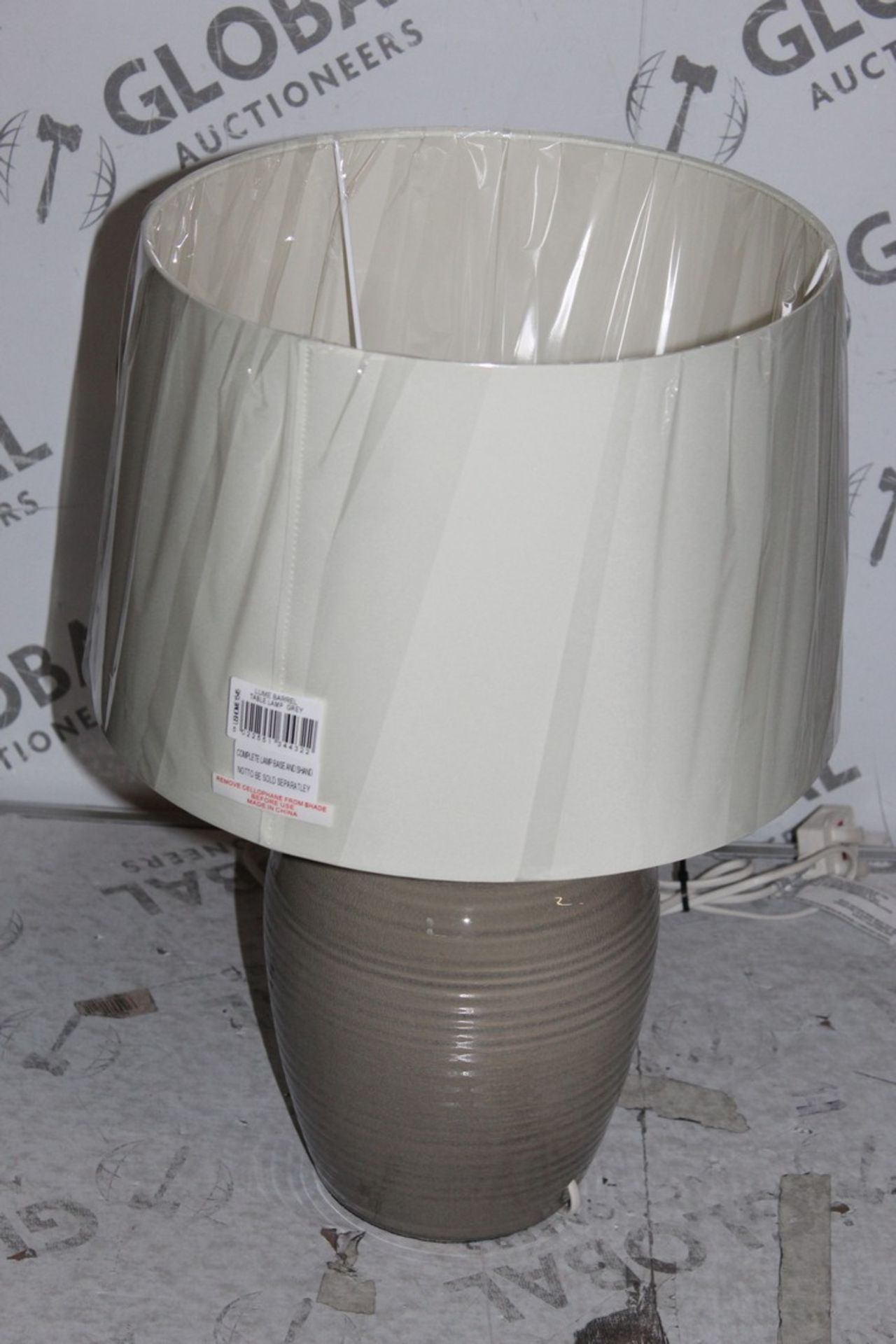 Boxed Barrel Ceramic Base Fabric Shade Table Lamp RRP £50 (16464) (Public Viewing and Appraisals