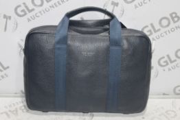 Ted Baker Navy Blue Leather Laptop Bag RRP £200 (4420557) (Public Viewing and Appraisals Available)