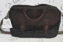 Barbour Wax Leather Olive Briefcase Style Laptop Bag RRP £140 (RET00113213) (Public Viewing and