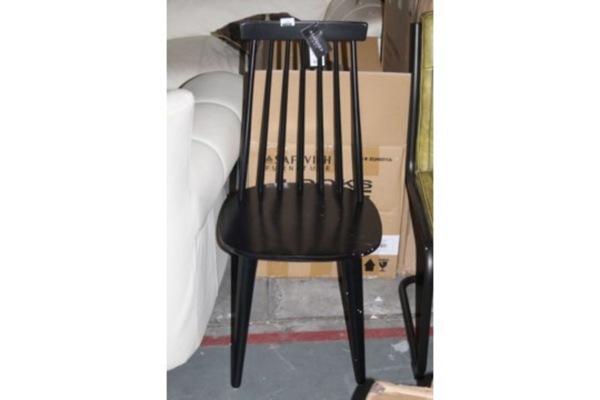 Boxed Pair of Safavieh Black Wooden Designer Dining Chairs Spindle Back RRP £175 (17265) (Public