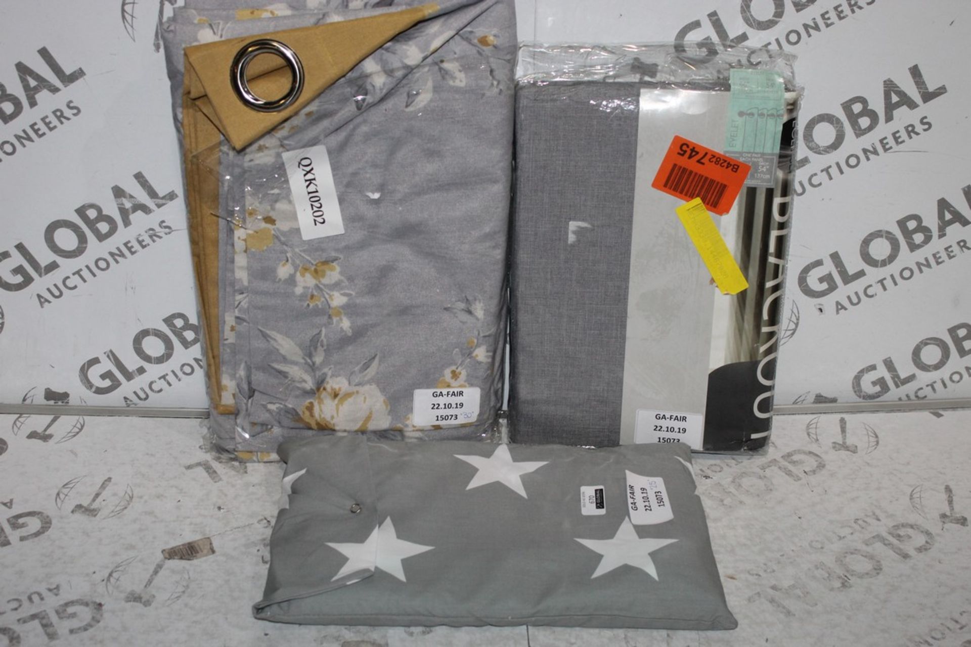 Assorted Items to Include Eclipse Blackout Curtains, Grey Printed Blackout Curtains and Star Print