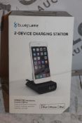 Lot to Contain 2 Boxed Brand New Blue Flame 2 Device Charging Stations with Power Clock Combined RRP
