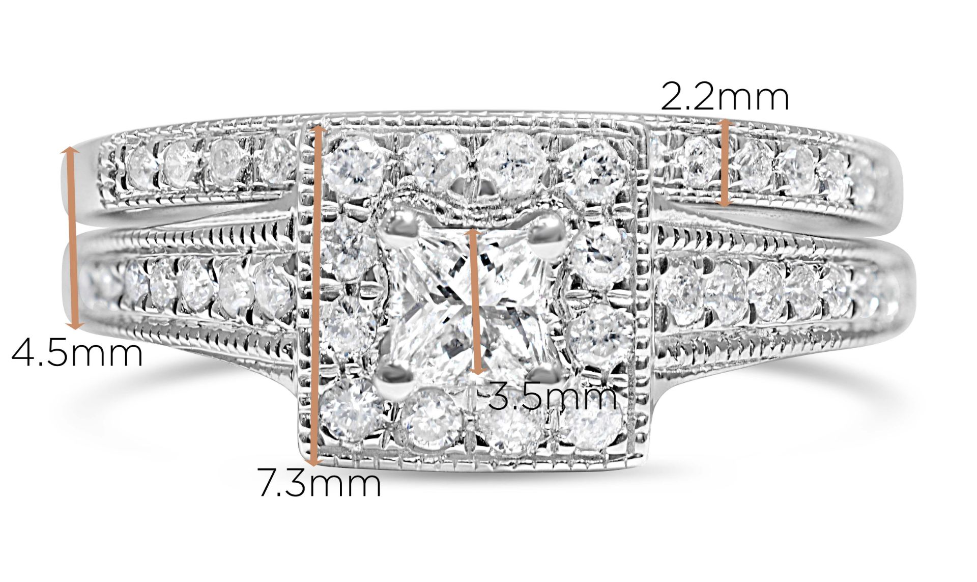 Bridal Set Of Princess cut Diamond Engagement and - Image 4 of 4