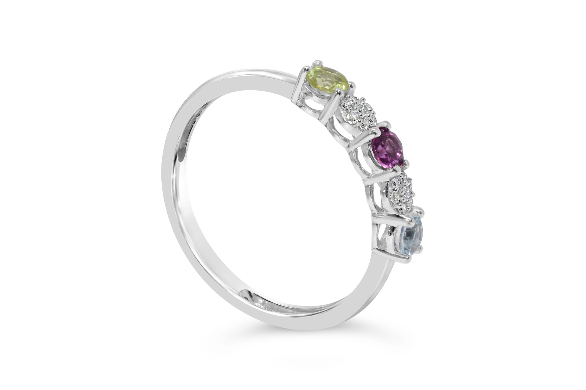 Multicoloured gem stone with diamod eternity ring,