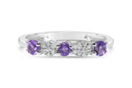 Amethyst and diamond eternity ring, Metal 9ct Whit