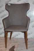 Grey Fabric Upholstery, Walnut Leg, Curved Back Designer Dining Arm Chair, RRP£440.00 (17245) (
