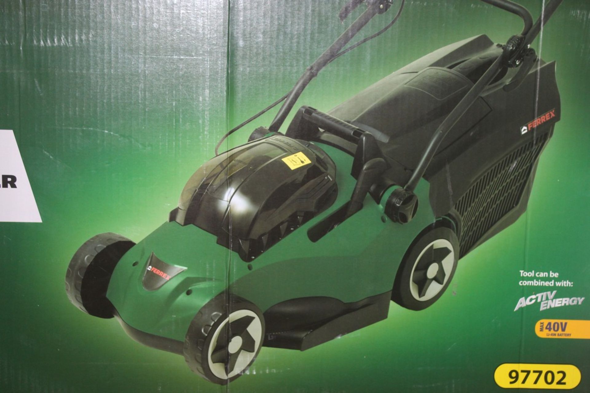 Boxed Ferrex 40 Volt Lithium Ion Cordless Lawn Mower, RRP£85.00 (Public Viewing and Appraisals