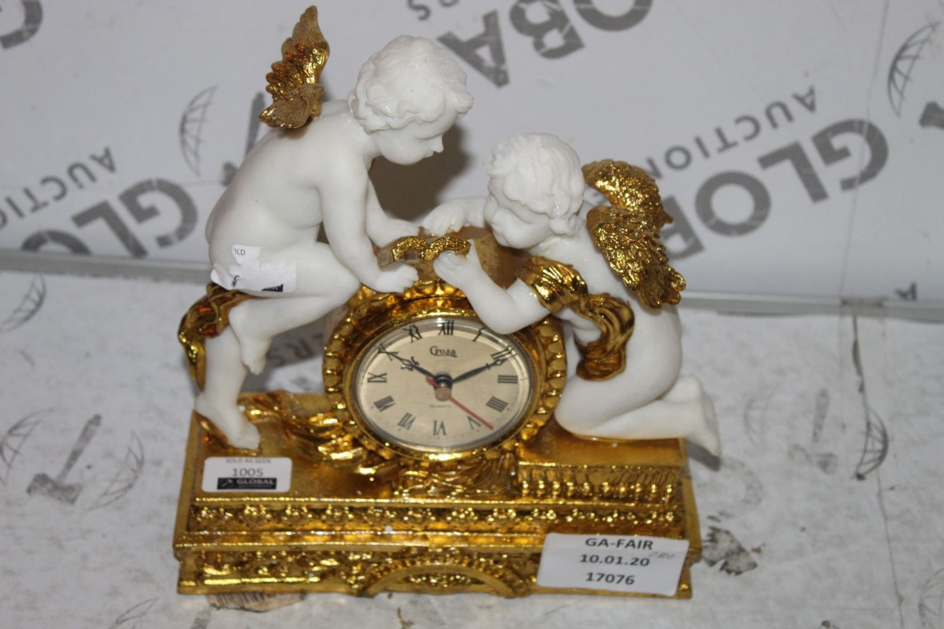 Crosa Gold Plated Cherub Mantle Clock RRP £60 (17076) (Public Viewing and Appraisals Available)