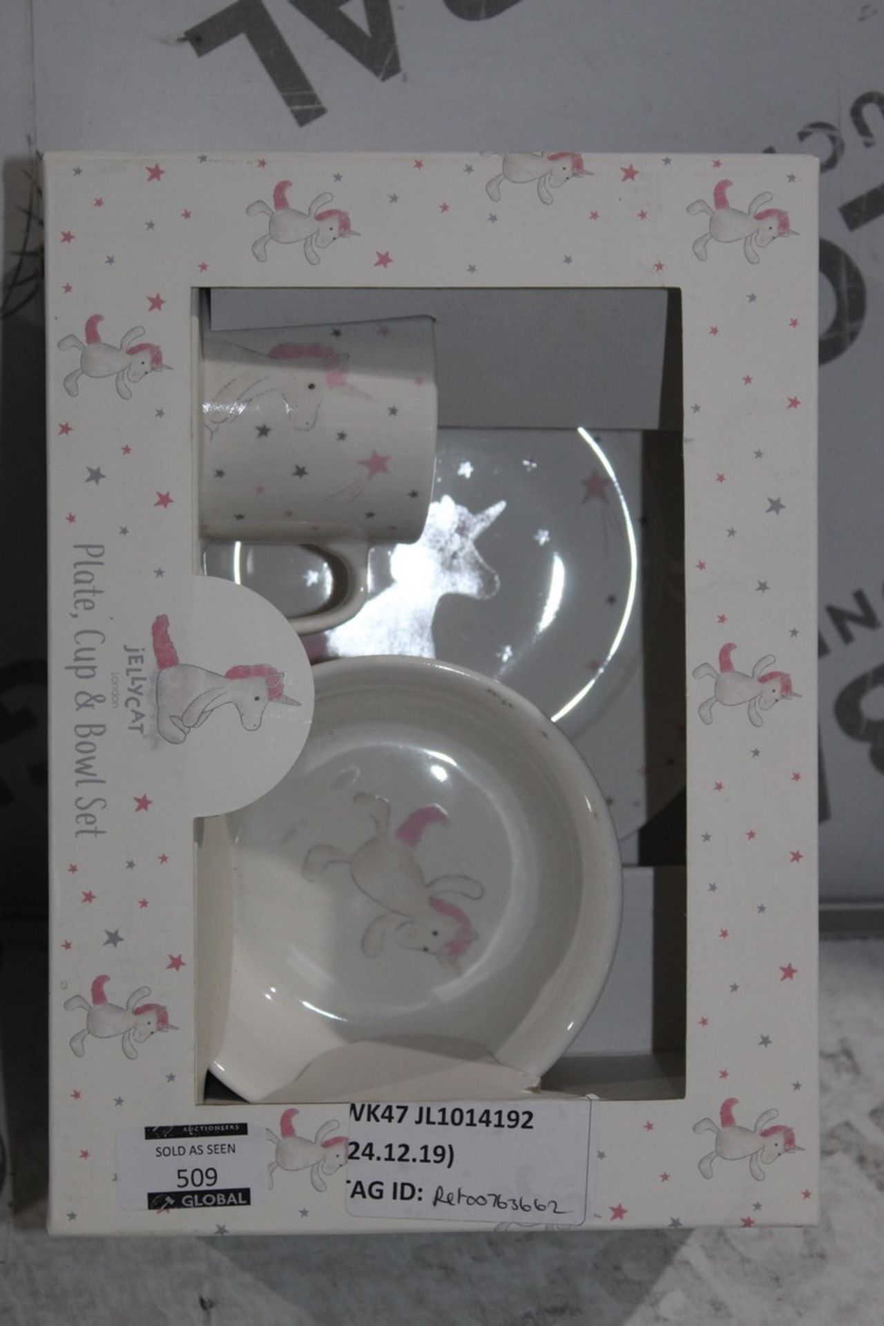 Jelly Cat Plate Cup and Bowl 3 Piece Ceramic Set (RET00367632) (Public Viewing and Appraisals