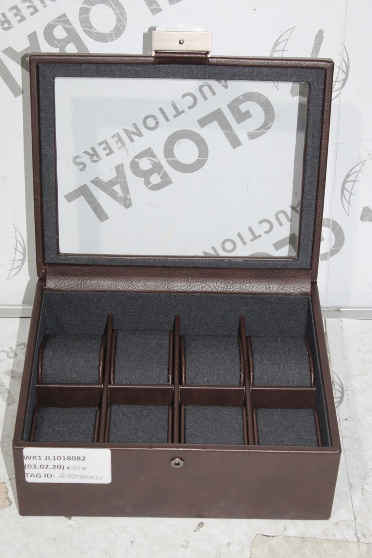 Brown Leather Dulwich 8 Compartment Watch Box RRP £85 (RET00300539) (Public Viewing and Appraisals