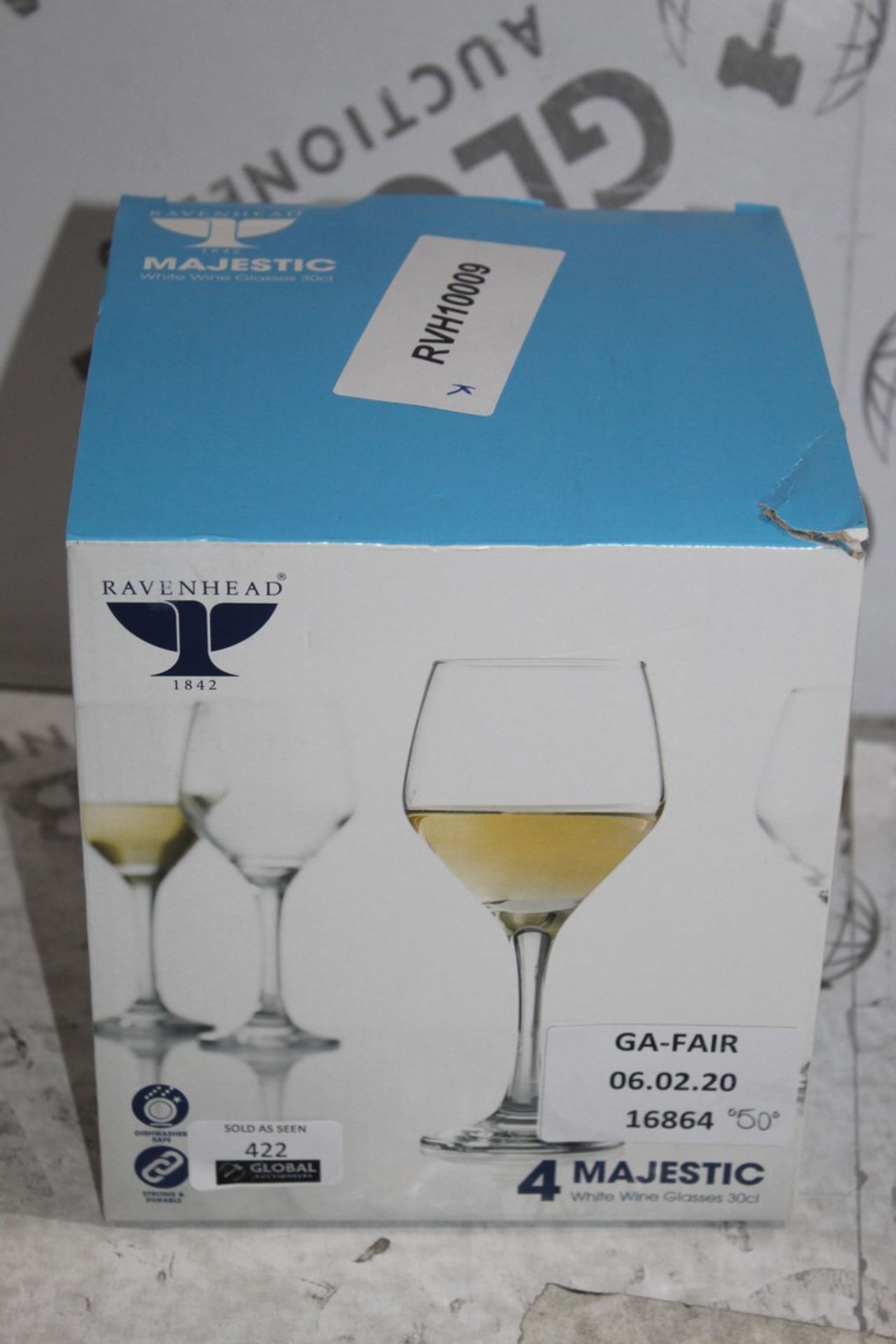 Boxed Set of 4 Majestic Raven Head White Wine Glasses RRP £50 (16864) (Public Viewing and Appraisals
