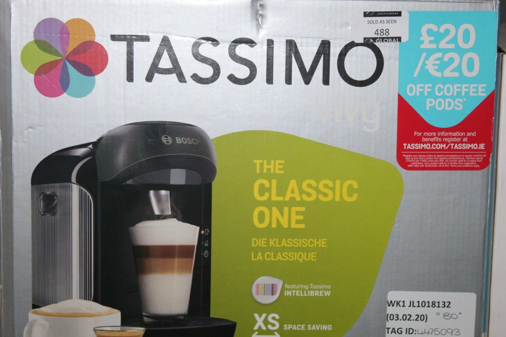 Boxed Bosch Tassimo Vivy Classic One Cappuccino Coffee Maker RRP £80 (4475093) (Public Viewing and