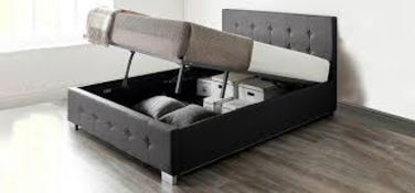 Boxed King-size Grey Linen Aspire Essentials Ottoman Storage Bed RRP £320 (17936) (Public Viewing