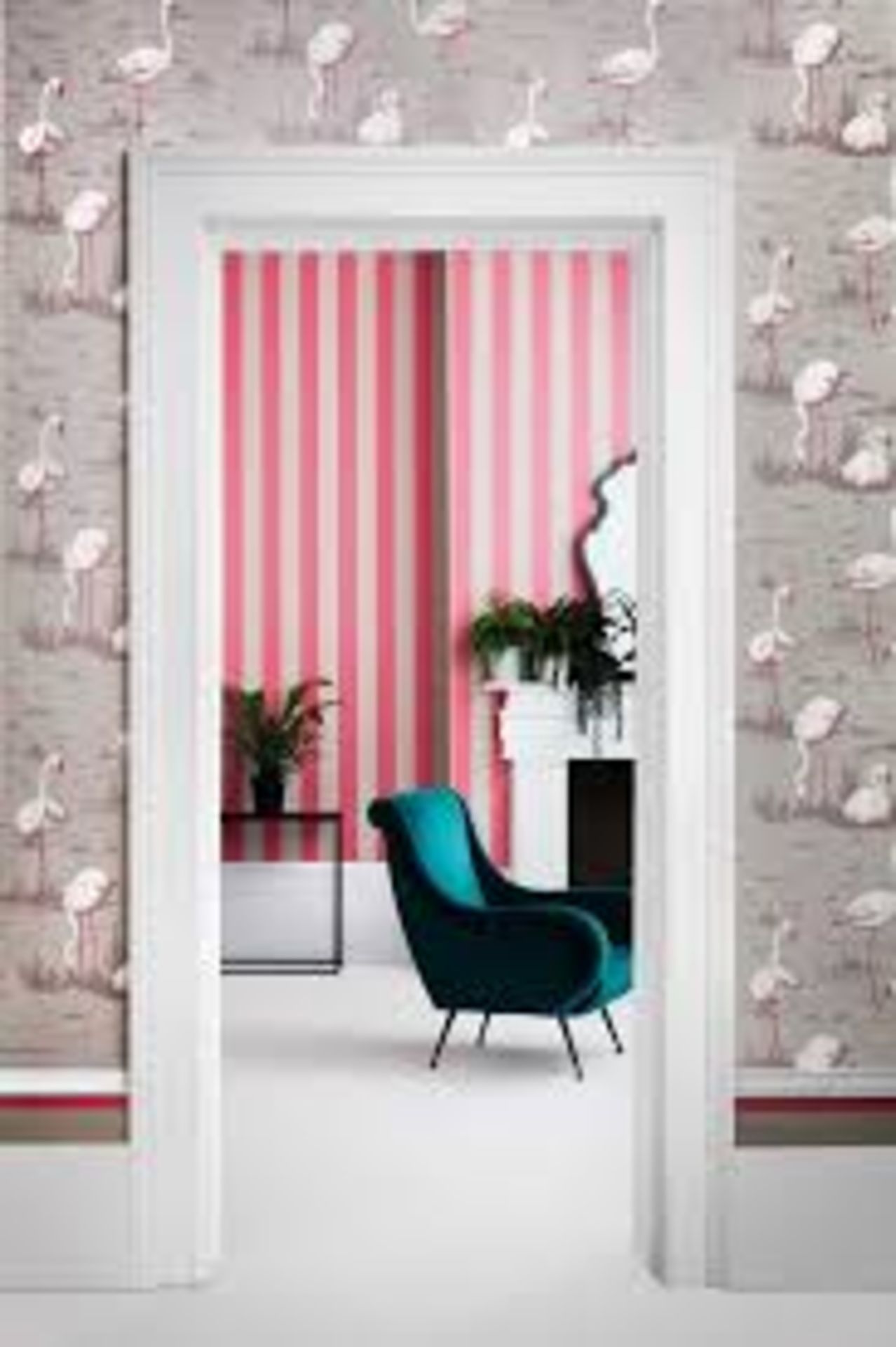 Brand New and Sealed Rolls of Cole and Son Glastonbury Stripe Designer Wallpaper in Pink and Grey/