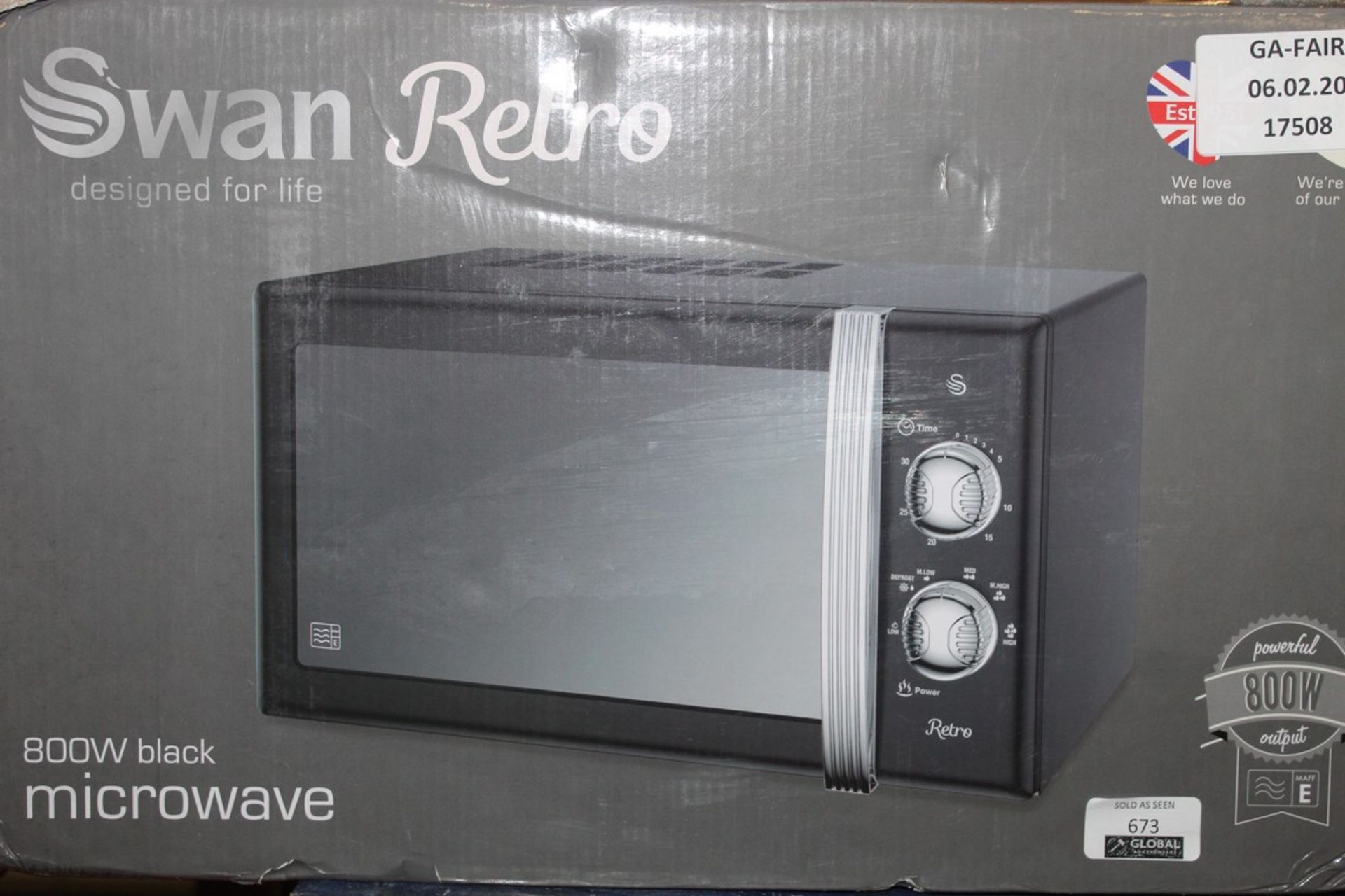 Boxed Swan Retro 800w Black Countertop Microwave RRP £75 (16508) (Public Viewing and Appraisals