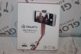 Lot to Contain 3 Boxed Cliquefie, Rose Gold Selfie Sticks, Combined RRP£120.00