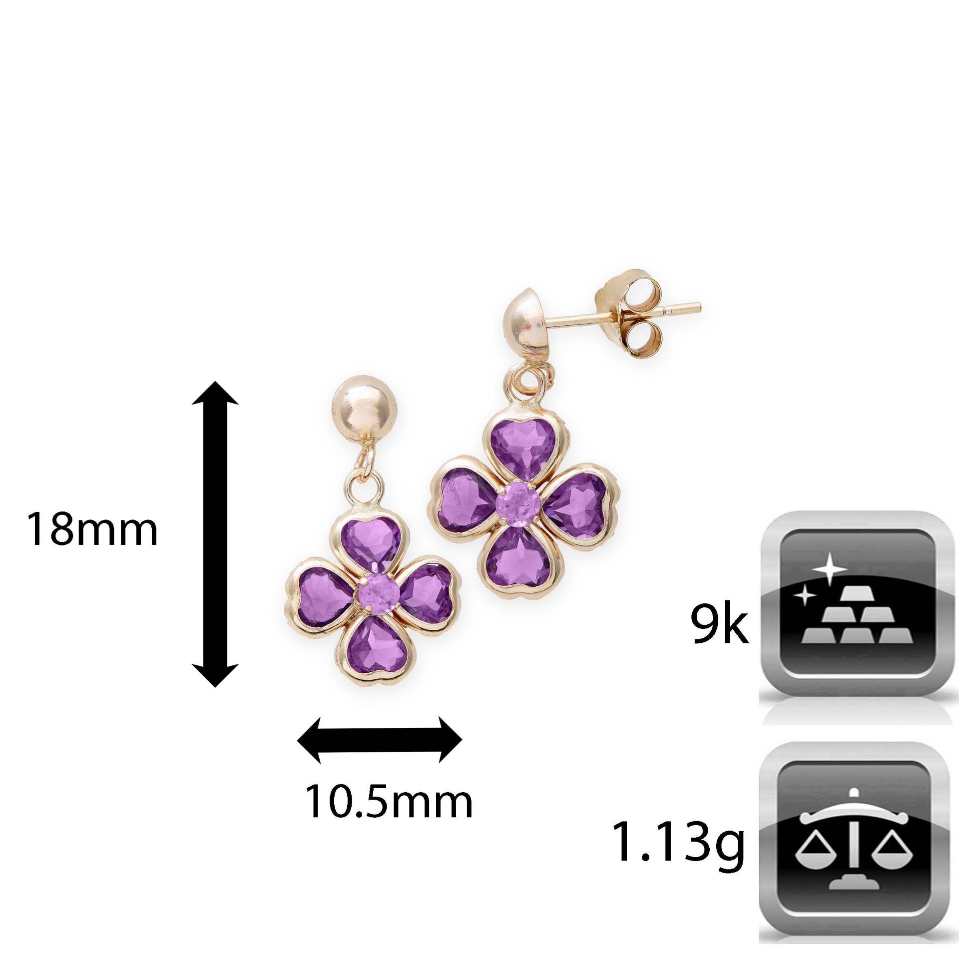 Amethyst Natural Gemstone Flower Shaped Earrrings, Metal 9ct yellow gold, Weight 1.35, RRP £179. - Image 2 of 2