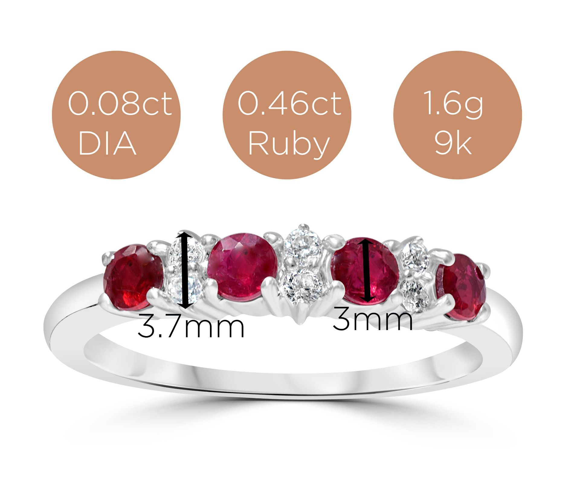 Ruby and Diamond White Gold Eternity Ring, Metal 9ct White Gold, Diamond Weight (ct) 0.08, Colour H, - Image 4 of 4
