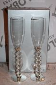 Boxed Pair of Heart Stem Lovers Champagne Flutes RRP £24.99 a Set