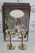 Boxed Pair of The Wedding Of The Season Gold Stem Glass Champagne Flutes RRP £24.99