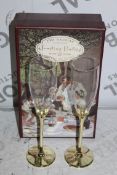 Boxed Pair of The Wedding Of The Season Gold Stem Glass Champagne Flutes RRP £24.99