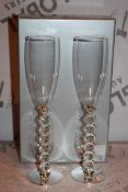 Boxed Pair of Heart Stem Lovers Champagne Flutes RRP £24.99 a Set