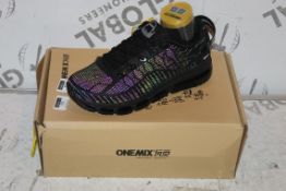 Boxed Brand New Pair of One Mix Sizes UK 6, Irridescent Running Shoes, Black and Purple, RRP £45.00