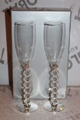 Boxed Pair of Heart Stem Lovers Champagne Flutes RRP £24.99 a Set