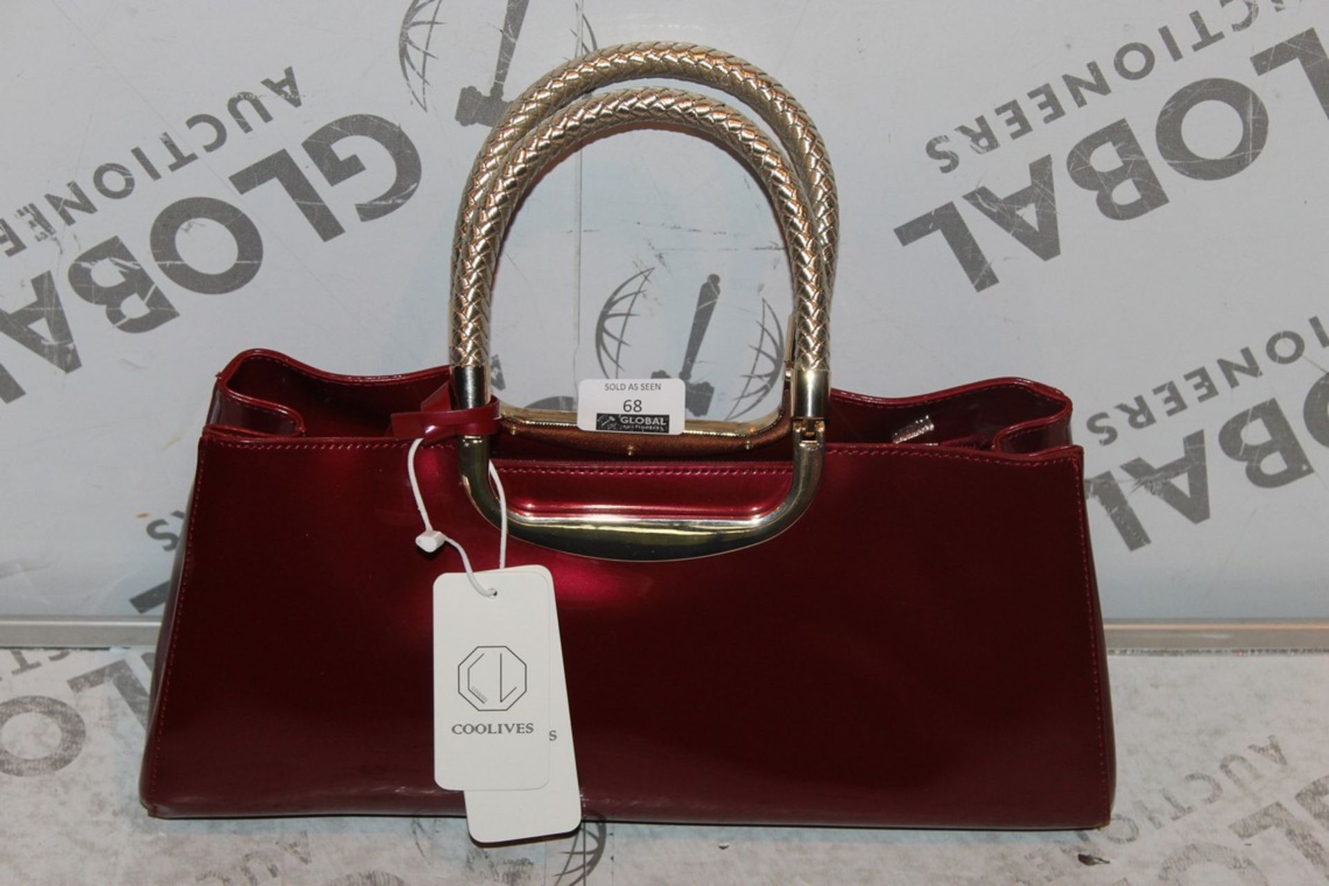 Brand New Womens, Coolives, Patent Gloss, Wine Red, Golden Detail, Ziptop Bag, RRP £44.99