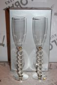 Boxed Pair of Heart Stem Lovers Champagne Flutes RRP £24.99 a Set