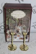 Boxed Pair of The Wedding Of The Season Gold Stem Glass Champagne Flutes RRP £24.99