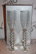 Boxed Pair of Heart Stem Lovers Champagne Flutes RRP £24.99 a Set