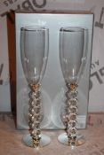 Boxed Pair of Heart Stem Lovers Champagne Flutes RRP £24.99 a Set