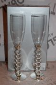 Boxed Pair of Heart Stem Lovers Champagne Flutes RRP £24.99 a Set