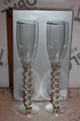 Boxed Pair of Heart Stem Lovers Champagne Flutes RRP £24.99 a Set