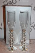 Boxed Pair of Heart Stem Lovers Champagne Flutes RRP £24.99 a Set