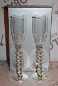 Boxed Pair of Heart Stem Lovers Champagne Flutes RRP £24.99 a Set