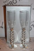 Boxed Pair of Heart Stem Lovers Champagne Flutes RRP £24.99 a Set