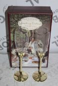 Boxed Pair of The Wedding Of The Season Gold Stem Glass Champagne Flutes RRP £24.99