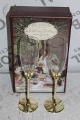 Boxed Pair of The Wedding Of The Season Gold Stem Glass Champagne Flutes RRP £24.99