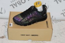 Boxed Brand New Pair of One Mix Sizes UK 4.5, Irridescent Running Shoes, Black and Purple, RRP £45.