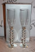 Boxed Pair of Heart Stem Lovers Champagne Flutes RRP £24.99 a Set