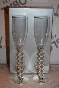 Boxed Pair of Heart Stem Lovers Champagne Flutes RRP £24.99 a Set