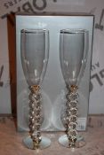 Boxed Pair of Heart Stem Lovers Champagne Flutes RRP £24.99 a Set