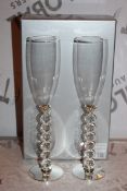 Boxed Pair of Heart Stem Lovers Champagne Flutes RRP £24.99 a Set