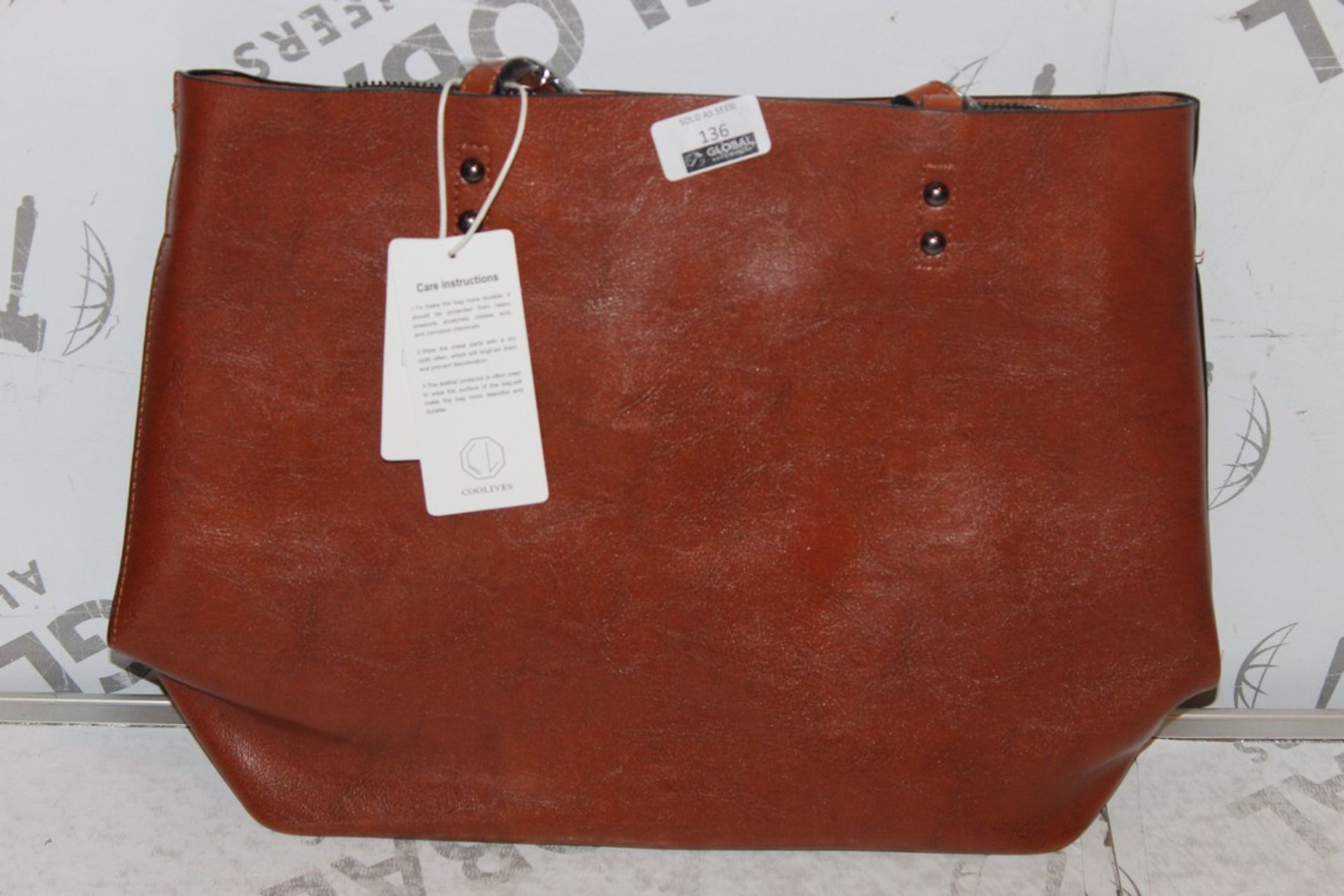 Brand New Womens, Coolives, Tan Leather Single Tote Handbag, RRP £45.00