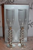 Boxed Pair of Heart Stem Lovers Champagne Flutes RRP £24.99 a Set