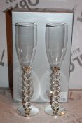 Boxed Pair of Heart Stem Lovers Champagne Flutes RRP £24.99 a Set